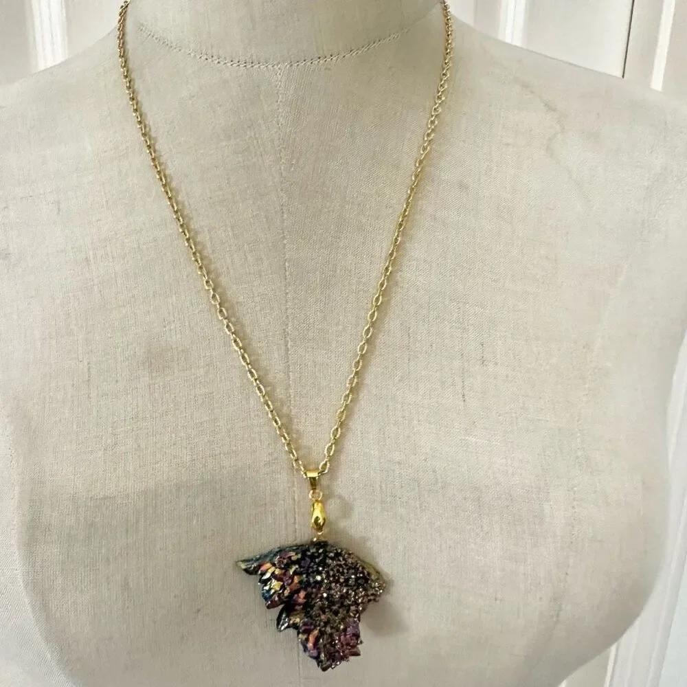 Rainbow Titanium Druzy Crystal Pendant Necklace